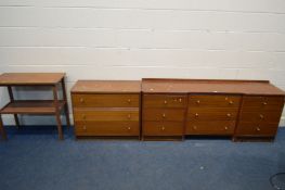 A MID 20TH CENTURY AFROMOSIA SIDEBOARD/CHEST OF NINE ASSORTED DRAWERS, width 169cm, a matching chest