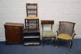 AN EDWARDIAN OAK SINGLE DOOR CABINET with a single drawer (missing plinths) along with a beech