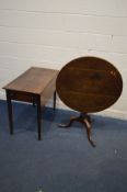 A GEORGIAN OAK TILT TOP CIRCULAR TRIPOD TABLE, diameter 79cm x height 70cm together with a