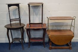 A QUANTITY OF OCCASTIONAL TABLES, to include an oak drop leaf table, retro teak and metal table, etc