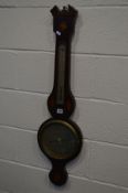 A GEORGIAN MAHOGANY AND SHELL INLAID WHEEL BAROMETER, the dial signed, P Myers, Optician,