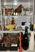 FOUR BOXES AND LOOSE OF ECCLESIASTICAL INTEREST CERAMICS AND GLASSWARE ETC, including leather