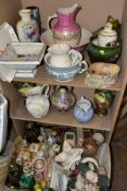 TWO BOXES AND LOOSE MISCELLANEOUS COLLECTION OF MOSTLY CERAMICS, including a cream ware pierced