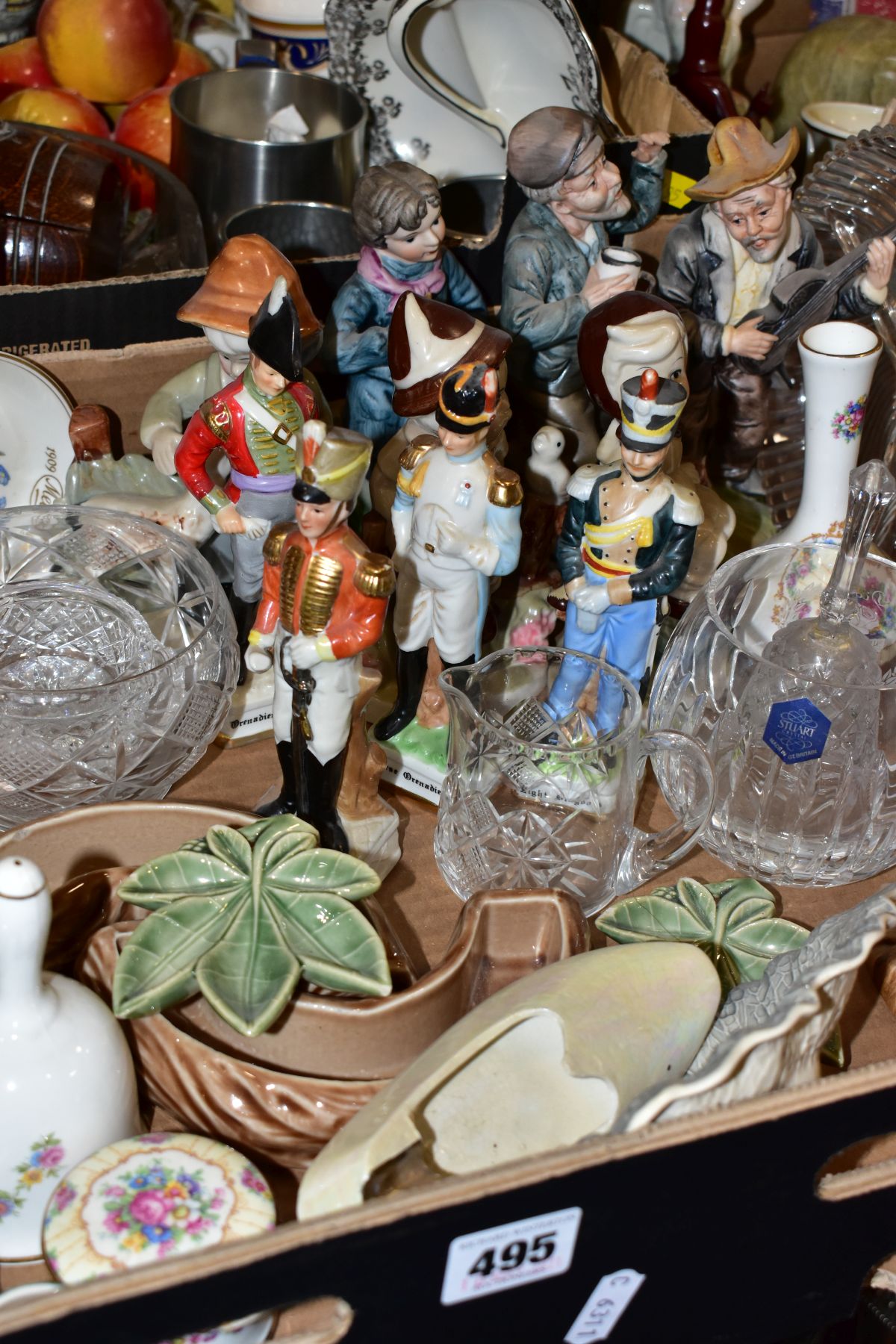 TWO BOXES CERAMICS, GLASS, METALWARES, ETC, to include Wade trinkets, various soldier figures, a - Image 3 of 10