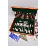 A COMPLETE WOODEN CANTEEN OF COMMUNITY PLATE CUTLERY, eighty five piece set to include knives,