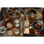 TWO BOXES AND LOOSE STONEWARE etc, including Hillstonia, Studio pottery, stoneware jugs and flagons,