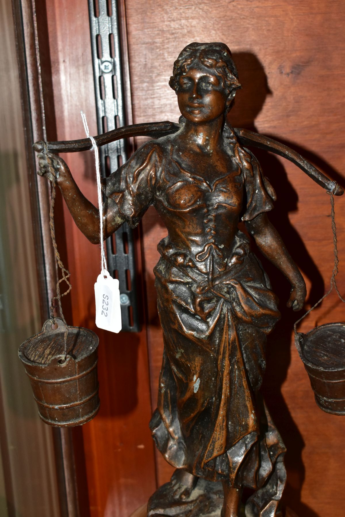 A PAIR OF BRONZED SPELTER FIGURES, the first depicts a female carrying grapes and vine titled - Image 5 of 8