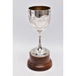 A LATE VICTORIAN SILVER TROPHY CUP, engraved foliate and bird design, engraved inscription '