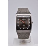 A GENTS 'BERING' WRISTWATCH, rectangular dark silver dial signed 'Bering, Titanium', Arabic