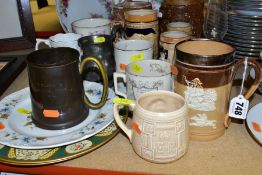 A SMALL QUANTITY OF CERAMICS AND METALWARES, including commemorative items, a Doulton Lambeth