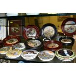 A COLLECTION OF VICTORIAN PRATTWARE AND OTHER POT LIDS, ETC, eight framed, including '
