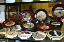 A COLLECTION OF VICTORIAN PRATTWARE AND OTHER POT LIDS, ETC, eight framed, including '