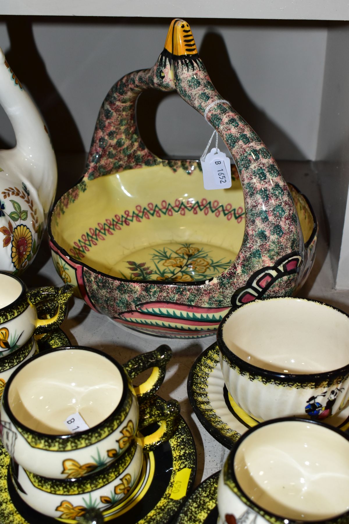 A HENRIOT QUIMPER SWAN HANDLED BASKET, height 28cm x diameter 26cm (various chips and paint loss), - Image 4 of 20