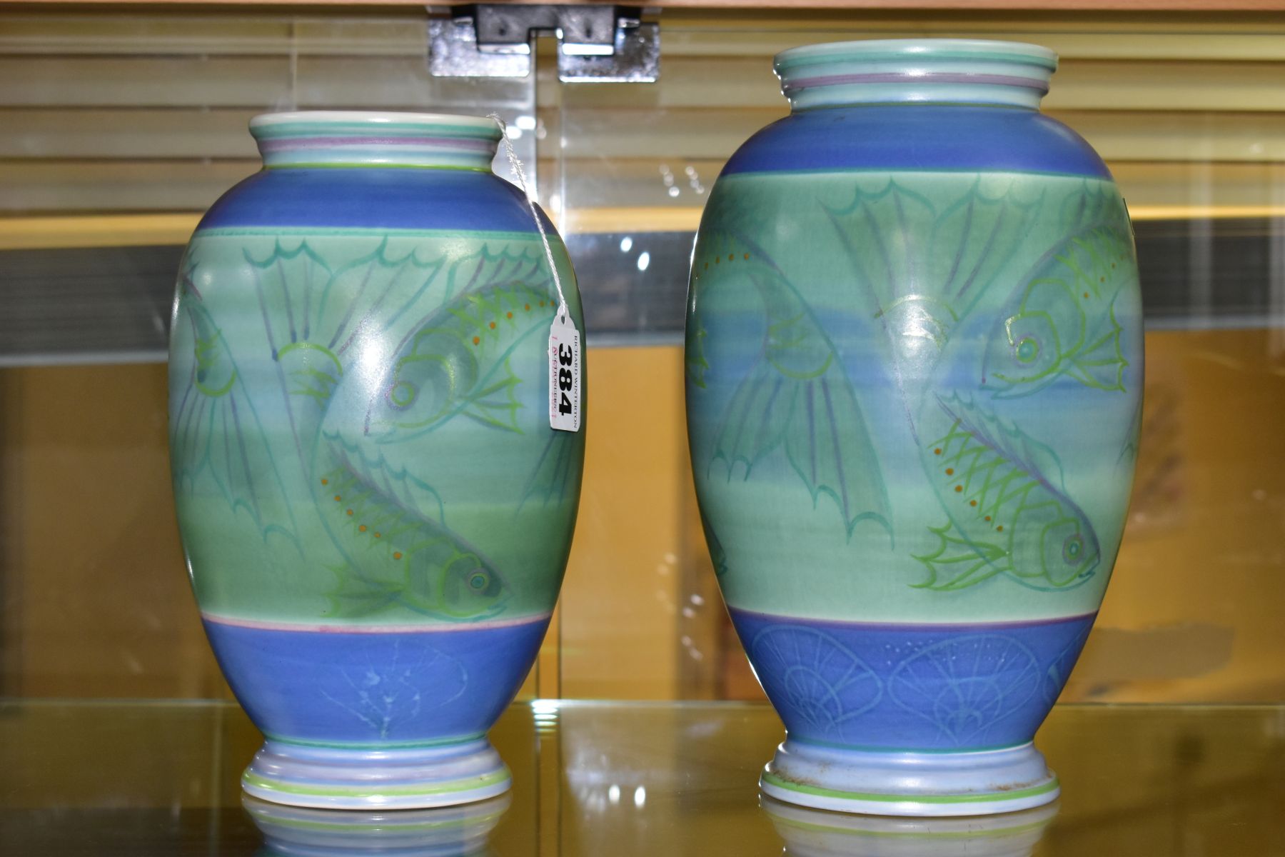 A POOLE STUDIO SALLY TUFFIN BALUSTER VASE AND MATCHING JAR, the baluster vase handpainted with bands - Image 2 of 7