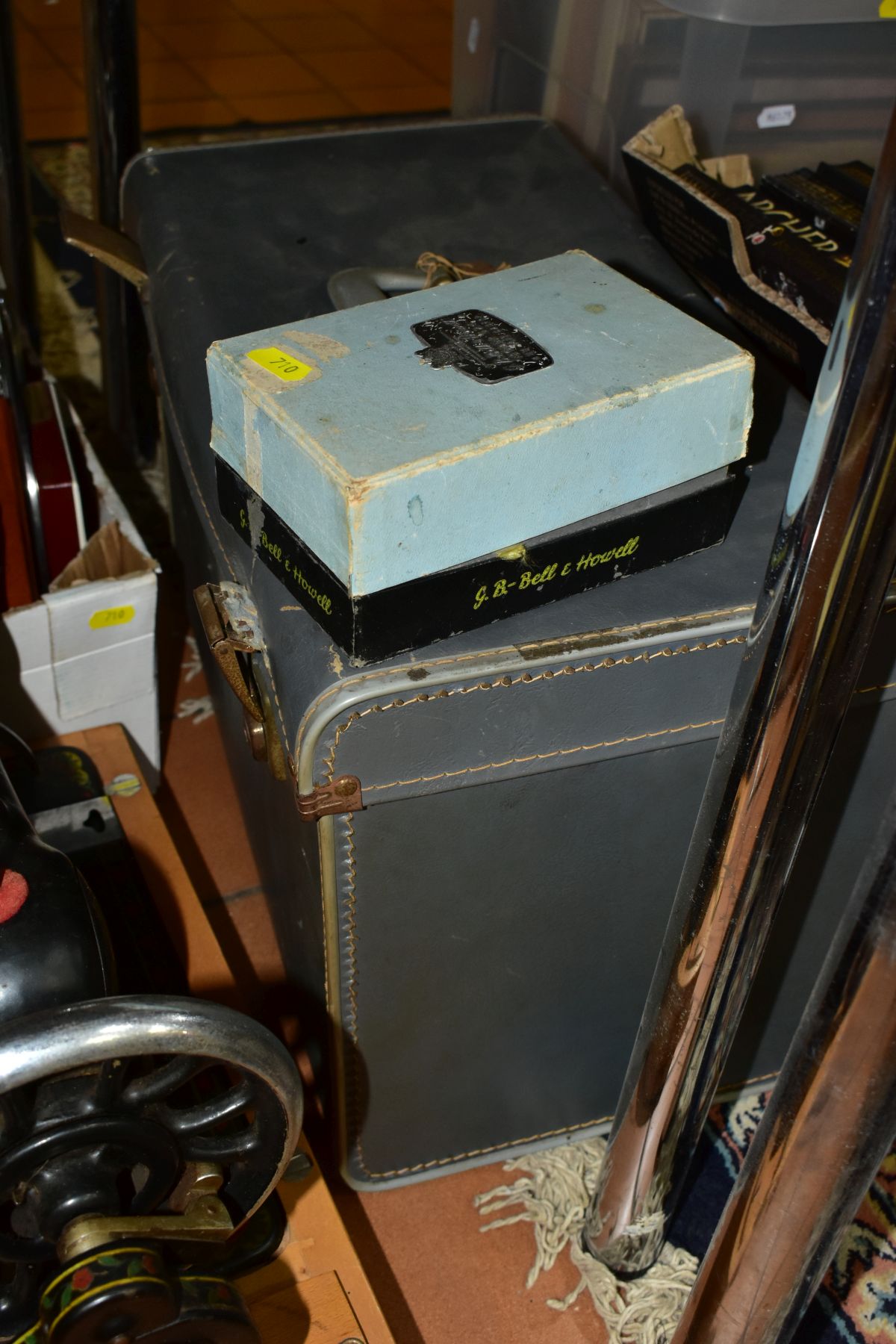 A KENBAR CAST IRON SEWING MACHINE, black painted with floral decoration on wooden base, with a boxed - Image 7 of 10