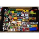 A QUANTITY OF UNBOXED AND ASSORTED PLAYWORN DIECAST VEHICLES AND PLASTIC figures, to include