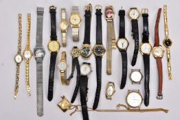 A BAG OF TWENTY 'SEKONDA' WRISTWATCHES AND A 'SEKONDA' WATCH FOB, mostly ladies quartz watches, of