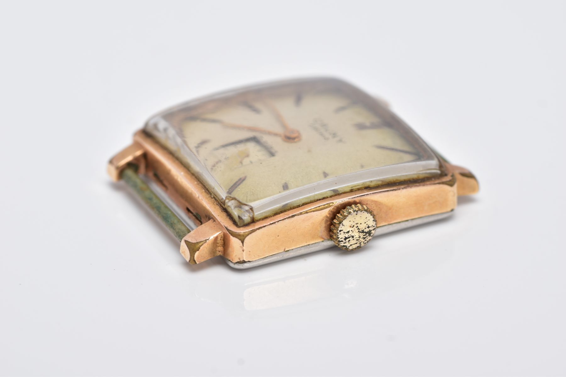A GOLD PLATED GENTS 'CAUNY PRIMA' WRISTWATCH, hand wound movement, square design discoloured dial - Image 3 of 4