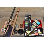 A SMALL QUANTITY OF FLY FISHING TACKLE AND FLY TYING EQUIPMENT, including a Chevron Rod Company '