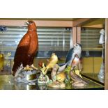 SIX VARIOUS ORNAMENTAL BIRDS, comprising a Beswick 'Golden Eagle Decanter' for Beneagles Scotch