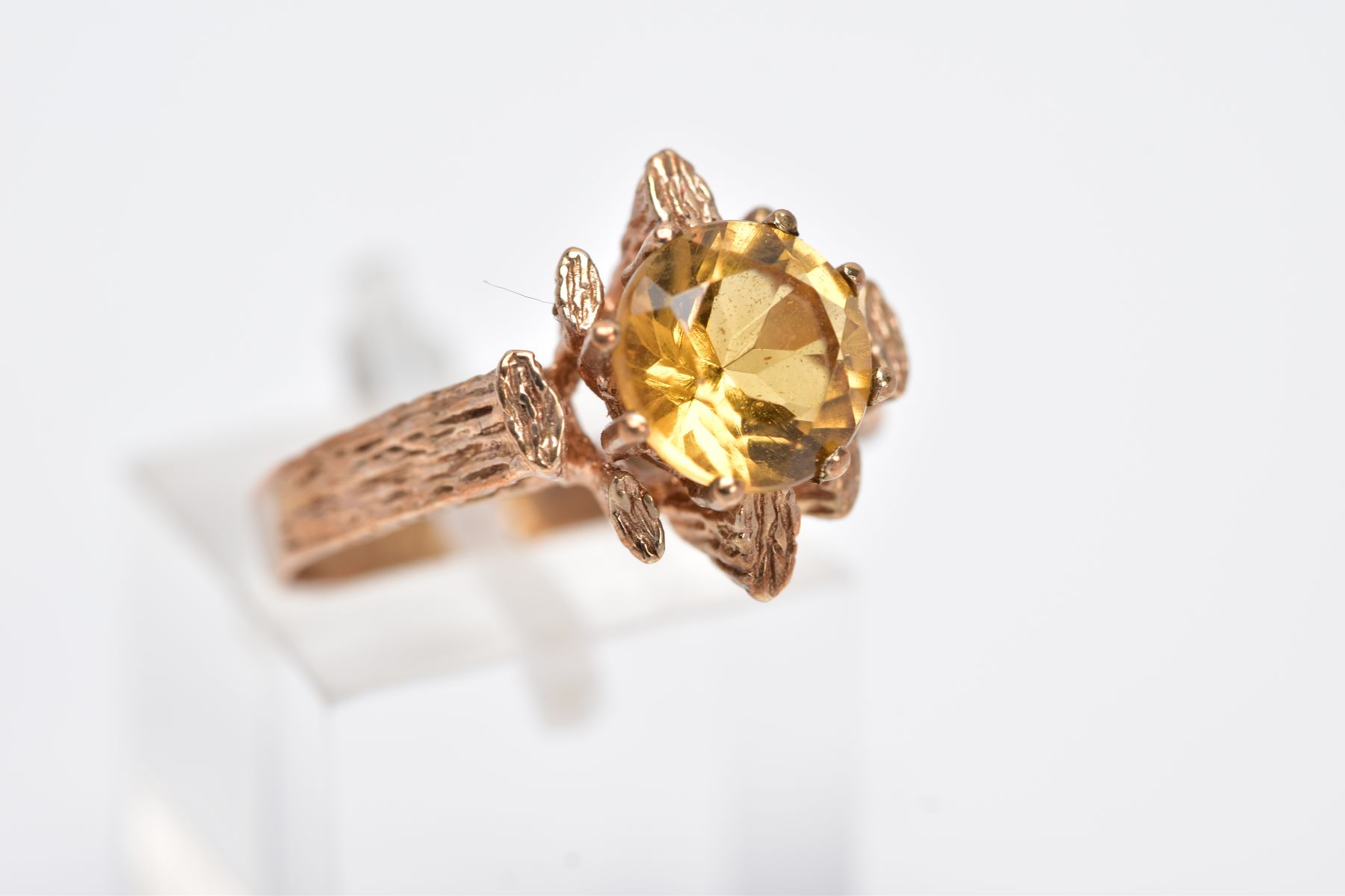 A 9CT GOLD SINGLE STONE CITRINE RING, a round mixed cut citrine measuring approximately 8.0mm in - Image 4 of 5