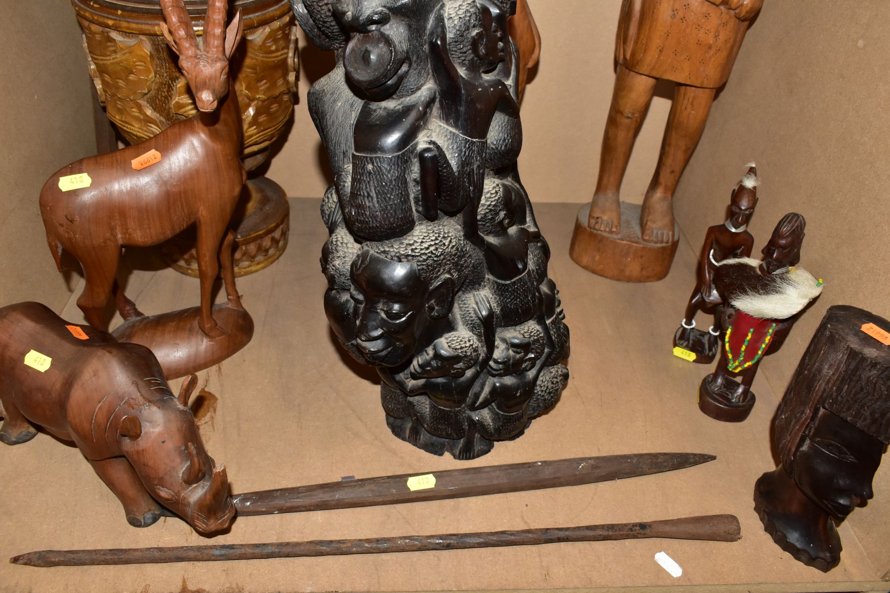 NATIVE ART INTEREST to include a hardwood carving of men climbing over each over, height - Image 7 of 14