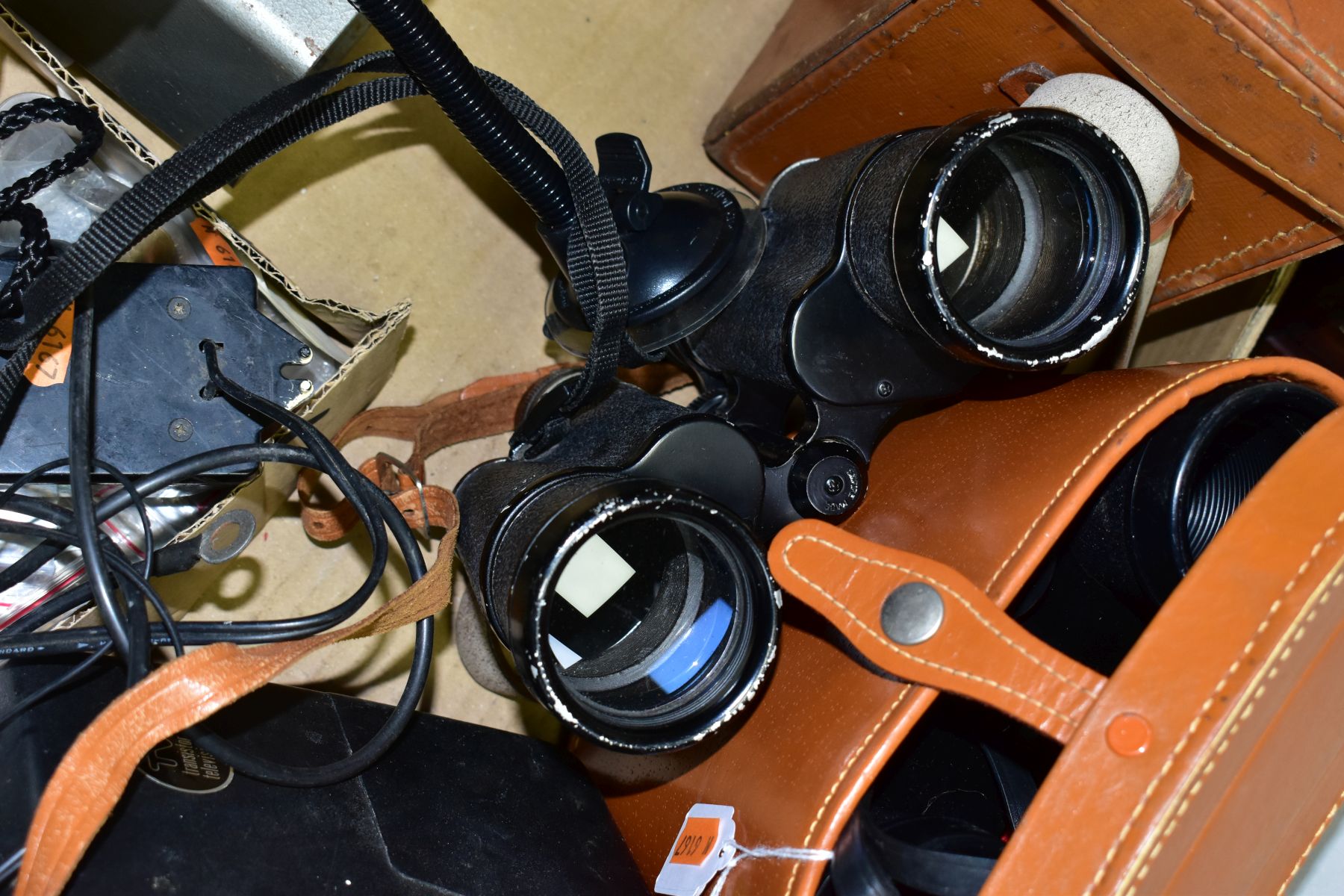 A BOX OF CASED AND LOOSE BINOCULARS, ELECTRICAL METERS, COINS, ETC, including a mid 20th century - Image 6 of 10