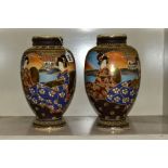 A PAIR OF 20TH CENTURY JAPANESE SATSUMA VASES DECORATED WITH GEISHA, approximate height 31cm,