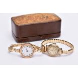 TWO GOLD CASED LADIES WRISTWATCHES, each fitted to gold plated bracelets, an early 20th century