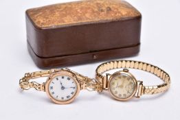 TWO GOLD CASED LADIES WRISTWATCHES, each fitted to gold plated bracelets, an early 20th century
