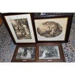 EARLY 20TH CENTURY OAK FRAMED MONOCHROME PRINTS, comprising 'For King and Country' by Graham