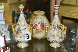 A SMALL COLLECTION OF ROYAL WORCESTER PORCELAIN, comprising a pair of blush ivory conical twin