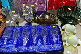 A GROUP OF GLASSWARE, to include boxed Bohemia Crystal flutes (x6), boxed Bohemia Crystal wines (x6)