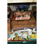 A WOODEN FORT CHEYENNE, playworn condition but appears largely complete, a B.N.D. plastic doll, with