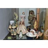 A SMALL GROUP OF FIGURAL ORNAMENTS AND OTHER CERAMICS, including a Beswick Beatrix Potter's 'Miss