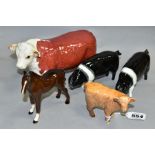 FIVE BESWICK/ROYAL DOULTON ANIMALS, Highland Calf No 1827D, Hereford Bull No 1363A (chipped horn and