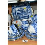 AN EARLY 20TH CENTURY WEDGWOOD BONE CHINA BLUE AND WHITE FALLOW DEER PATTERN PART TEA SET, brown