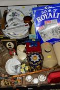 TWO BOXES OF CERAMICS AND SUNDRY ITEMS, ETC, to include Mayfair bone china part dinner service,