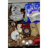 TWO BOXES OF CERAMICS AND SUNDRY ITEMS, ETC, to include Mayfair bone china part dinner service,