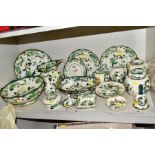 A COLLECTION OF MASONS IRONSTONE 'CHARTREUSE' PATTERN PLATES, JUGS, BOWLS, GINGER JARS, etc,