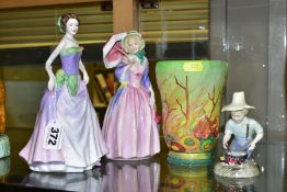 THREE ROYAL DOULTON FIGURES AND A VASE, comprising 'Figure of the Year 1997 Jessica' HN3850, 'Miss