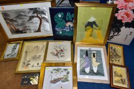 CHINESE AND VIETNAMESE ART, to include watercolours on paper, painting on board depicting white