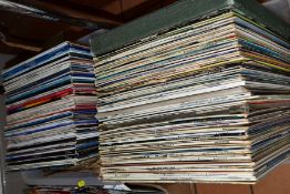 TWO TRAYS CONTAINING OVER ONE HUNDRED AND THIRTY LPs AND 78s including Abba, Paul Robeson, The Beach
