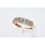 A 9CT GOLD DIAMOND RING, designed with two rows of illusion set, round brilliant cut diamonds,