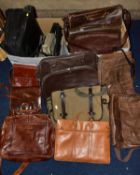 TWO BOXES OF BAGS AND A CASE, including a small travel case with wheels, assorted bags, mostly