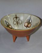 A DENBY HAND PAINTED FREESTONE FOOTED FRUIT BOWL, height approximately 17cm, diameter 27cm, possibly