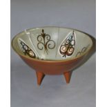 A DENBY HAND PAINTED FREESTONE FOOTED FRUIT BOWL, height approximately 17cm, diameter 27cm, possibly