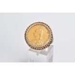A MOUNTED VICTORIAN FULL SOVEREIGN RING, the full sovereign dated 1890, obverse depicting Queen