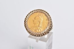 A MOUNTED VICTORIAN FULL SOVEREIGN RING, the full sovereign dated 1890, obverse depicting Queen