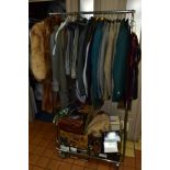 A COLLECTION OF GENTLEMENS CLOTHING AND ACCESSORIES AND A SMALL QUANTITY OF LADIES CLOTHING, ETC,